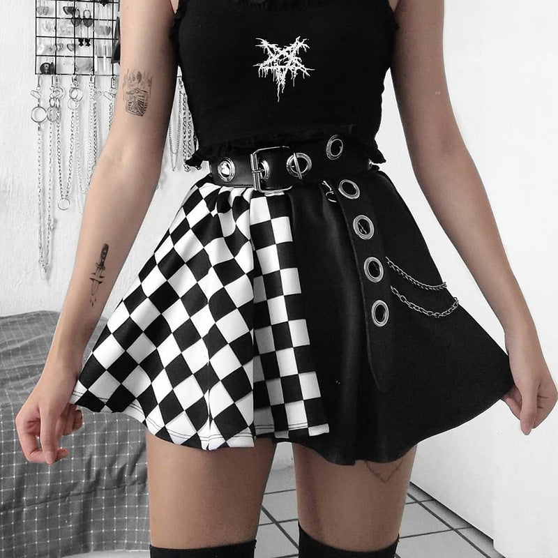 Dark Girl Color Contrast Plaid Stitching Skirt Sexy High Waist Skirt Dark Girl Color Contrast Plaid Stitching Skirt Sexy High Waist Skirt